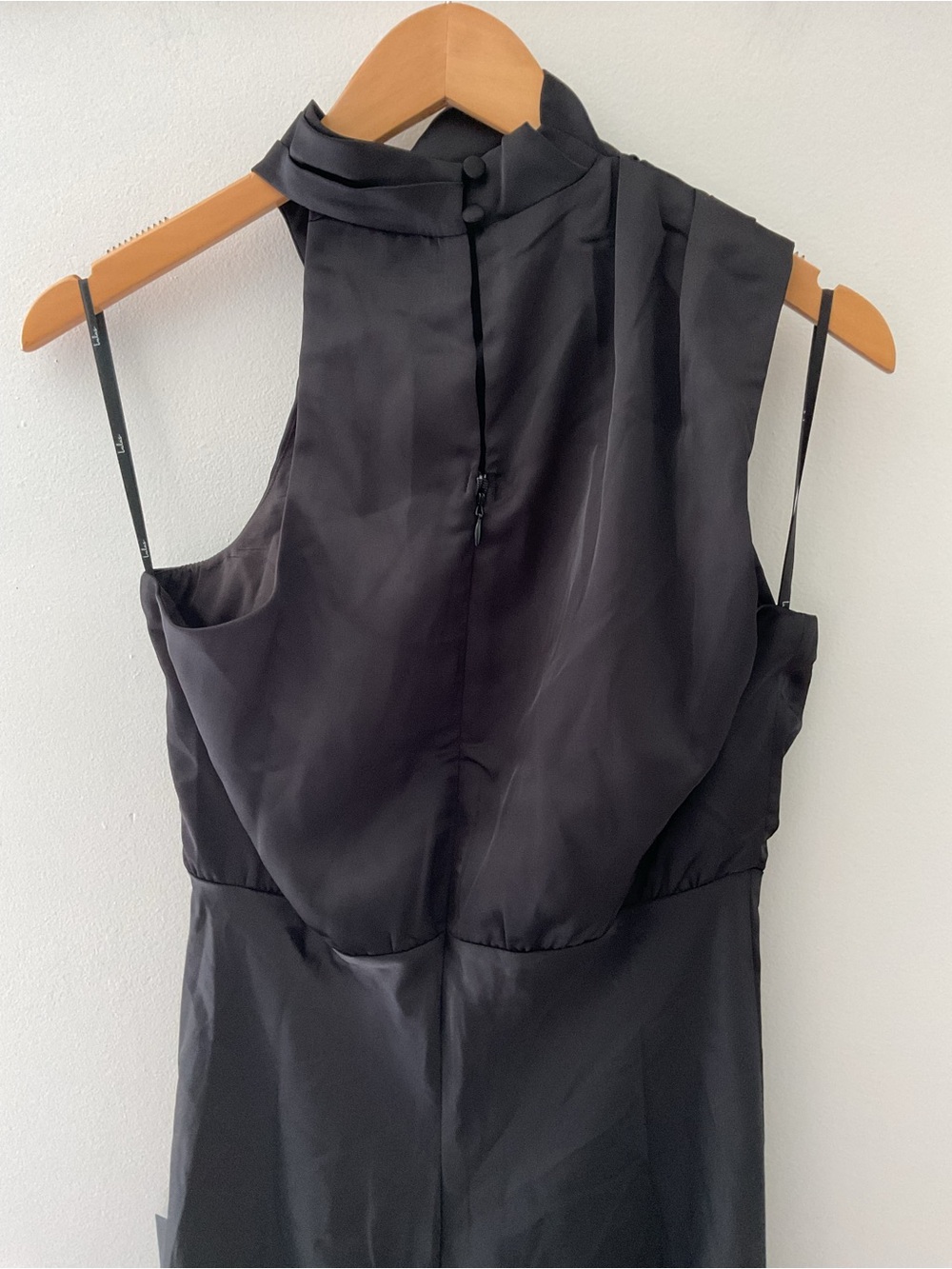 Lulus Distinctive Charm Black Satin Asymmetrical Mock Neck Satin Midi Dress M - Picture 8 of 15